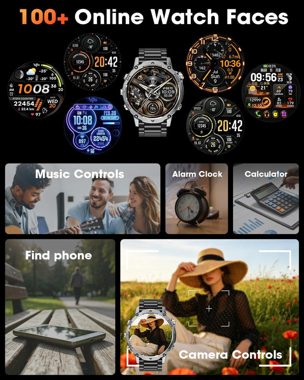 GPS Smart Watch for Men, 100-Day Battery, Bluetooth Call with Flashlight