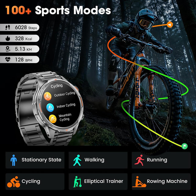 Military Smartwatch for Men, 100-Day Standby, Bluetooth Call with Compass