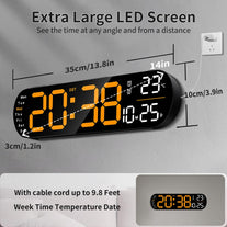 Digital Wall Clock, 14'' LED Digital Wall Clock with 9 Color Ambient Light