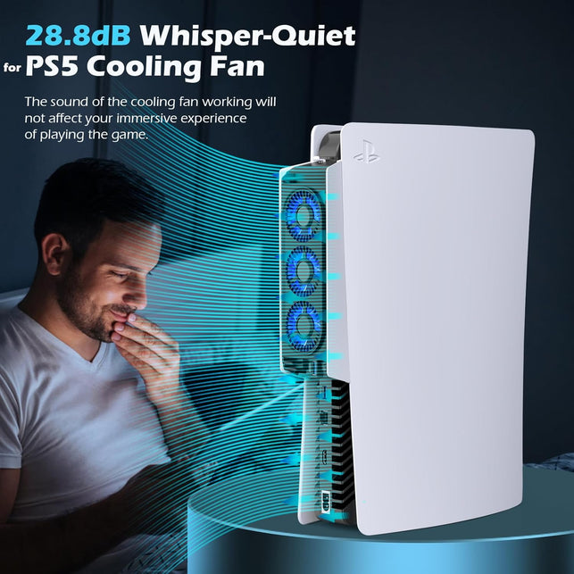 For PS5 Cooling Fan with Led Light,Quiet Efficient Cooling Accessories for PS5 HUIJUTCHEN Upgraded Cooler Fan for Playstation 5 Disc/Digital with USB 3.0 Port,2 Level Speed (Not for PS5 Slim/Pro)