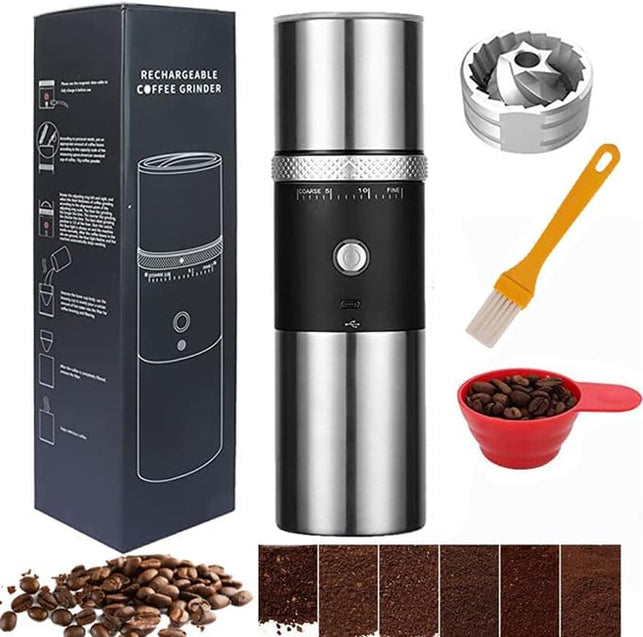 Electric Conical Burr Coffee Grinder Battery Portable Cordless Rechargeable Espresso Coffee Bean Grinder Travel Coffee Maker with 15 Fine to Coarse Grind Settings for Home Use (Black)