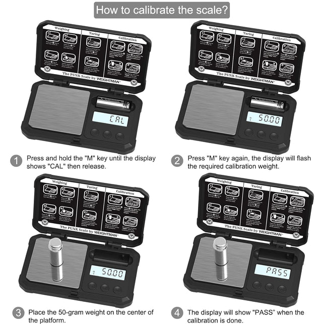 WEIGHTMAN Gram Scale, 200/0.01G Black Scale, Scales Digital Weight Grams with 50G Calibration Weight, Digital Pocket Scale Gram and OZ, Small Digital Scale 6 Units, Large LCD Screen, Battery Included