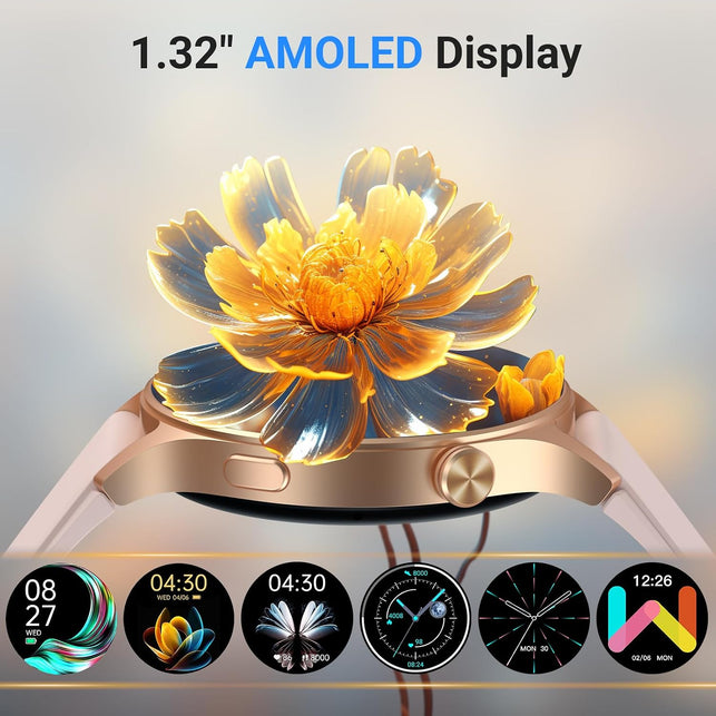 Aeac Smart Watch for Women,1.32" AMOLED Touchscreen Fitness Tracker, Make/Answer Calls, Activity Trackers with Heart Rate/Sleep/Spo2 Monitor,110+ Sport Modes Waterproof Fitness Watch