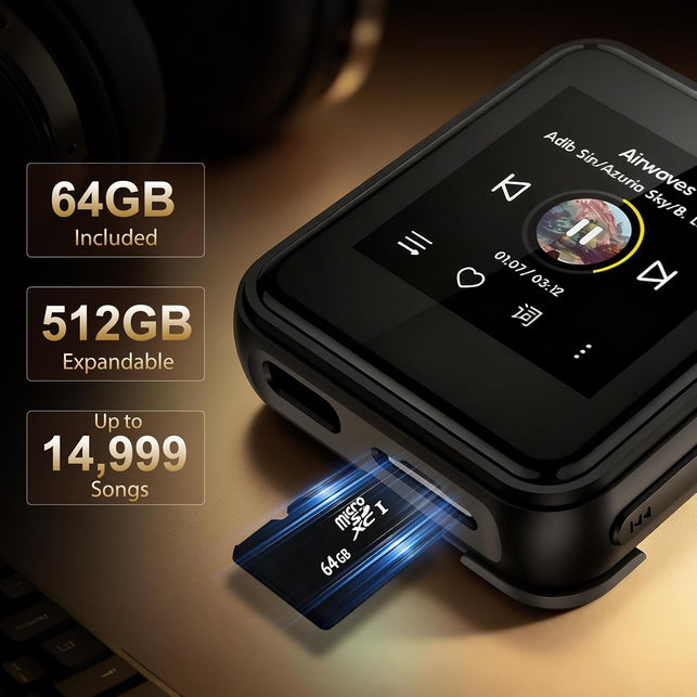 HIFI WALKER H2 Mini Clip-On Bluetooth MP3 Player, 64GB, Black