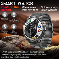 Bostbo Smart Watch, 1.7" IPS Screen, Battery 1400Mah,Answer/Make Calls 100+ Sport Modes,Military Smart Watches for Men,Ip68 Waterproof,Compass with Flashlight,Compatible with Ios & Android