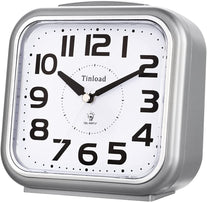 5.5" Silent Analog Alarm Clock Non Ticking, Gentle Wake, Beep Sounds, Increasing Volume, Battery Operated Snooze and Light Functions, Easy Set, Grey (Best for Elder)