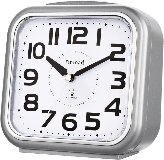 5.5" Silent Analog Alarm Clock Non Ticking, Gentle Wake, Beep Sounds, Increasing Volume, Battery Operated Snooze and Light Functions, Easy Set, Grey (Best for Elder)