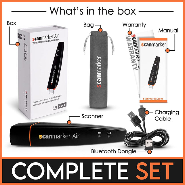Scanmarker Air Pen Scanner - OCR Digital Highlighter and Reader - Wireless (Mac Win Ios Android) (Black)