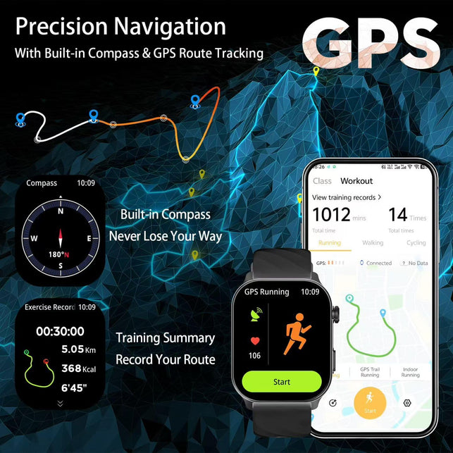 Bostbo Smart Watch [Answer/Make Calls] 2.01" TFT Screen,Smart Watch for Men Women,1Atm Waterproof,100+ Sport Modes,Built-In Gps,With Ios & Android