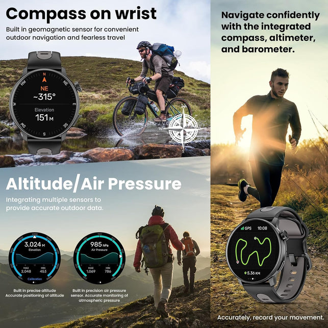 GPS Smart Watch for Men Women, 1.43'' AMOLED Smartwatch with Compass/Barometer/Altimeter
