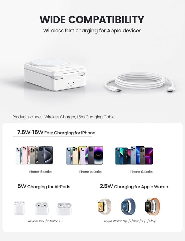 Lamicall 3 in 1 Charging Station for Apple - Foldable Wireless Charger Stand for Mag Safe Portable, Ravel Station for Multiple Devices for Iphone 17 Pro Max Air, 16, 15, 14, 13, Apple Watch, Airpods