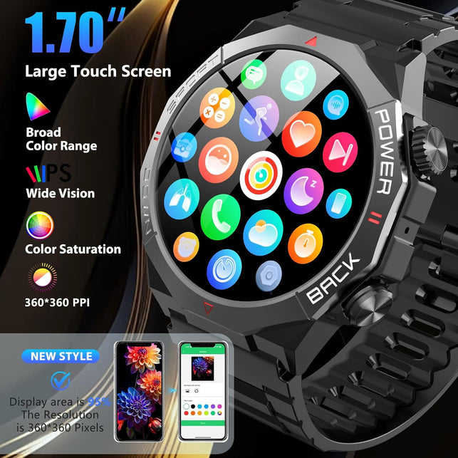 1.7" Smart Watch round Touch Screen, Bluetooth Call for Ios Android