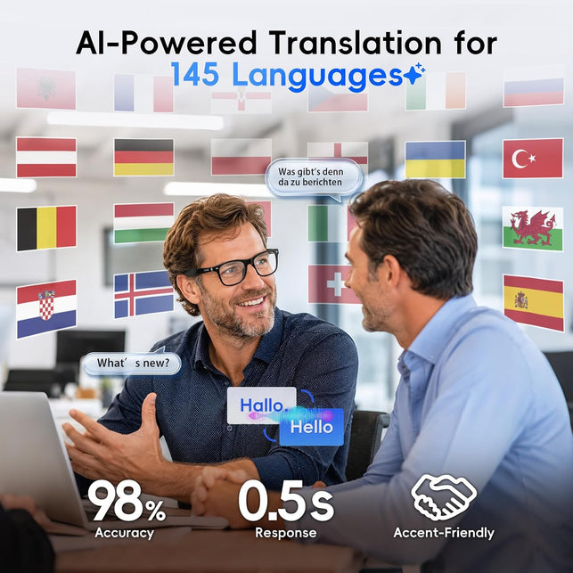 Getd AI Glasses, Smart Glasses Powered by Chatgpt, Real-Time AI Translation | Photochromic Lens, AI Translation in 145 Languages, Hands‑Free Calls, Immersive Audio, Holds AI Conversations