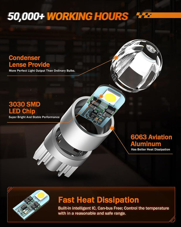 SEALIGHT 194 LED Bulbs 6000K White, 168 2825 T10 W5W 3030 Bright Chips, Dome Light, Map Door Courtesy License Plate Pack of 10