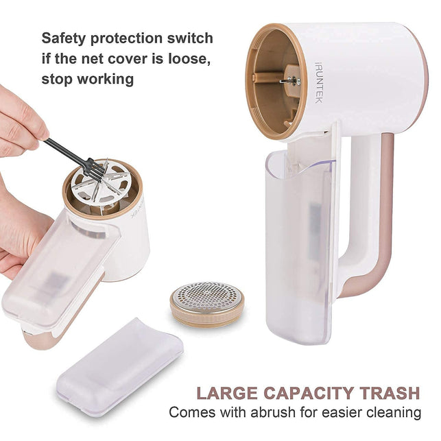 Iruntek Rechargeable Fabric Shaver, Electric Commercial Lint Remover with LED Display & Big Trash Box, 3-Speeds for Removing Fuzz and Pill from Clothes, Furniture, Sweater, Couch and Blanket, White