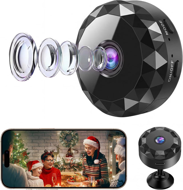 Mini Hidden Camera 1080P Full HD Hidden Camera Portable Small Nanny Cam with Night Vision and Motion Detection - Built-In Battery - 1-Way Audio Covert Security Camera for Home/Office/Indoor/Outdoor