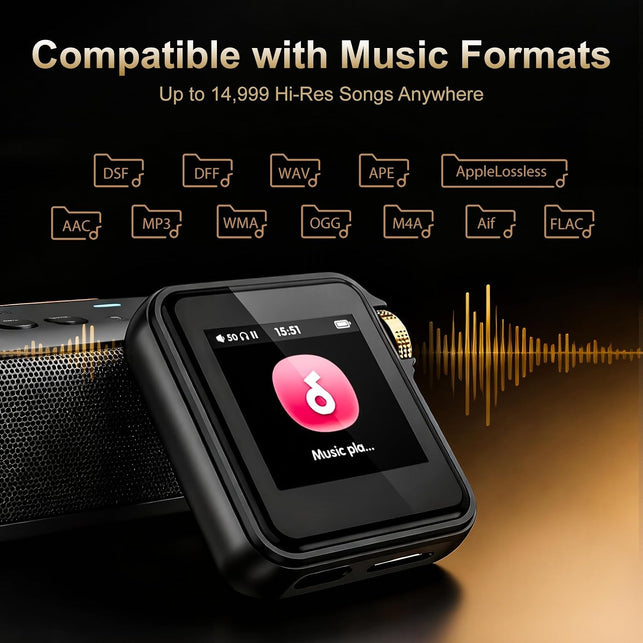 HIFI WALKER H2 Mini Clip-On Bluetooth MP3 Player, 64GB, Black