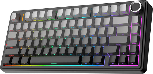 EPOMAKER X Aula F75 Gasket Mechanical Keyboard, 75% Wireless Hot Swappable Gaming Keyboard with Five-Layer Padding&Knob, Bt/2.4Ghz/Usb-C, RGB (Black Gradient, LEOBOG Reaper Switch)