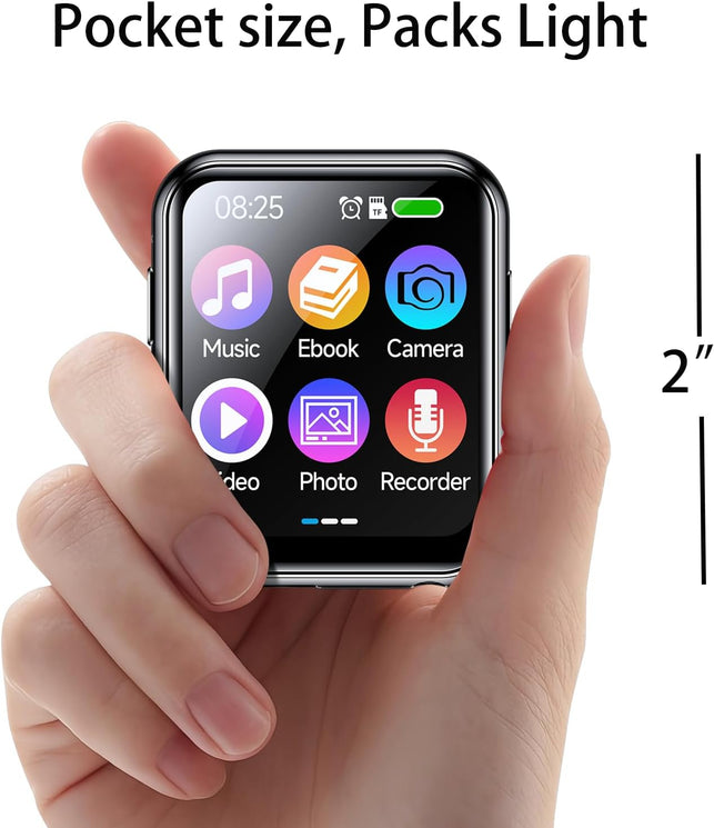 Voxitenus  MP3 Player with 128GB TF Card, Bluetooth 5.4 Lossless Sound Audio Player, 2" Touch Screen Portable Music Player with Speaker, Voice Recorder Digital Cameras (With Camera, Black, 2")