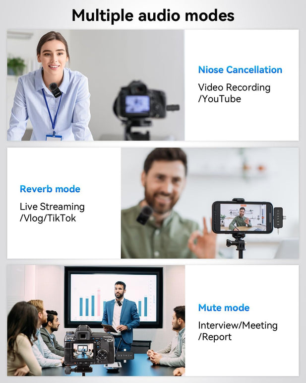 PQRQP 3 in 1 Microphone for Iphone/Android/Camera, Wireless Microphones, 328Ft Transmission, 18H Battery Life, Mini Microphone for Record Interview, Vlogs, Tiktok