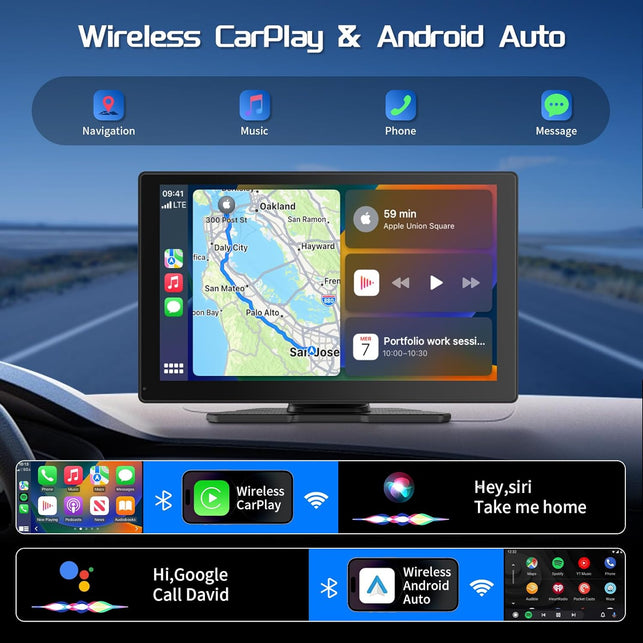 Spedal CL811 Car Play Screen with 2K Dash Cam, 1080P Backup Camera, 9" Wireless Apple Carplay ＆ Android Auto Portable Car Stereo, GPS Navigation, Car Audio Receivers with Bluetooth,Mirror Link, AUX/FM