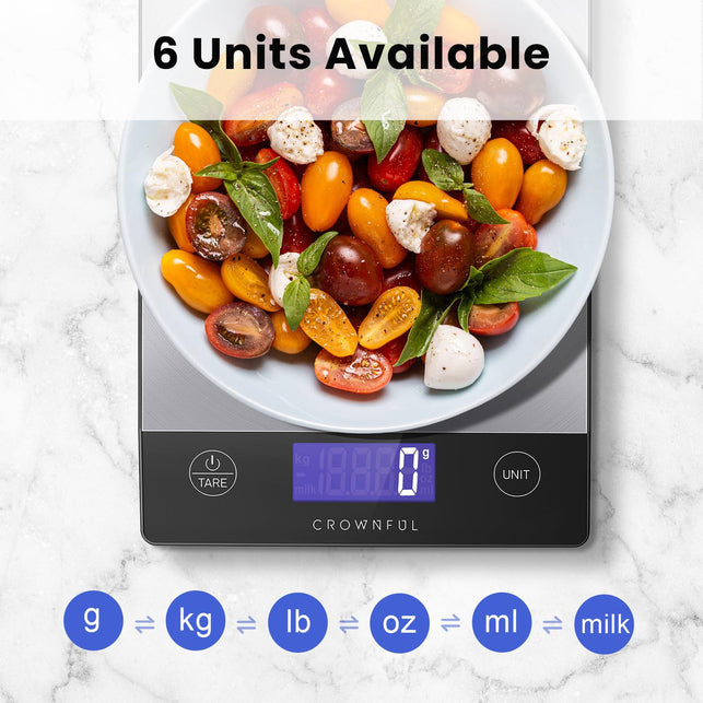 Crownful Food Scale - 15Kg Digital Kitchen Scale, Rechargeable, Sliver