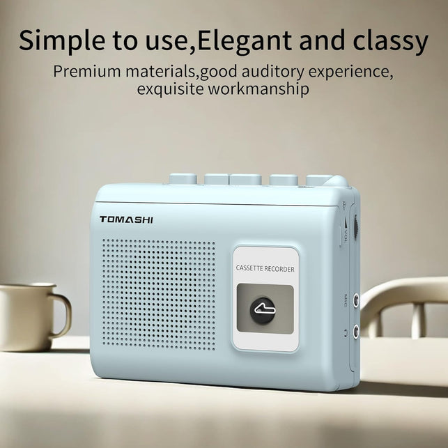 Portable Cassette Player Tape Recorder with Built-In Speaker,Microphone,Headphone Jack-, 4.57 X 3.54 X 1.38Inch (Blue)