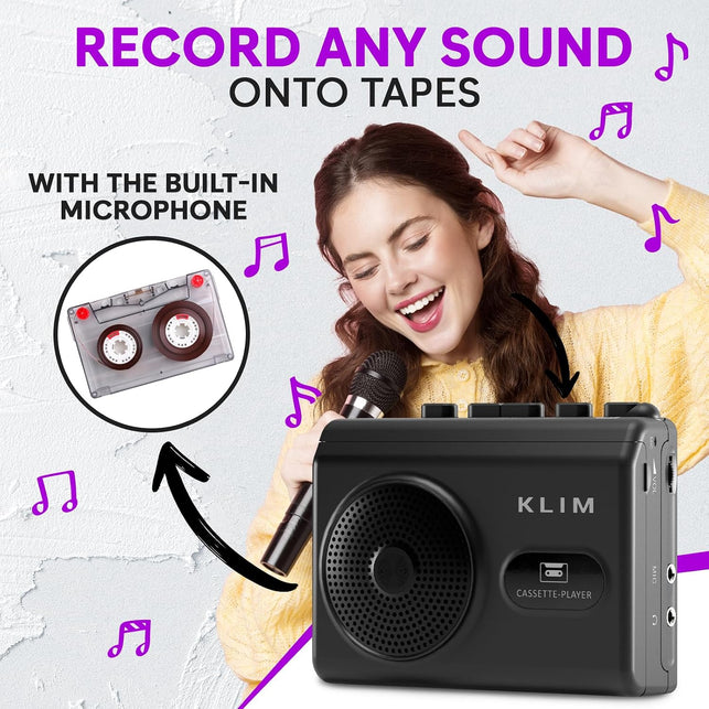 K9 Cassette Player with Earphones, Portable Recorder, Built-In Speaker