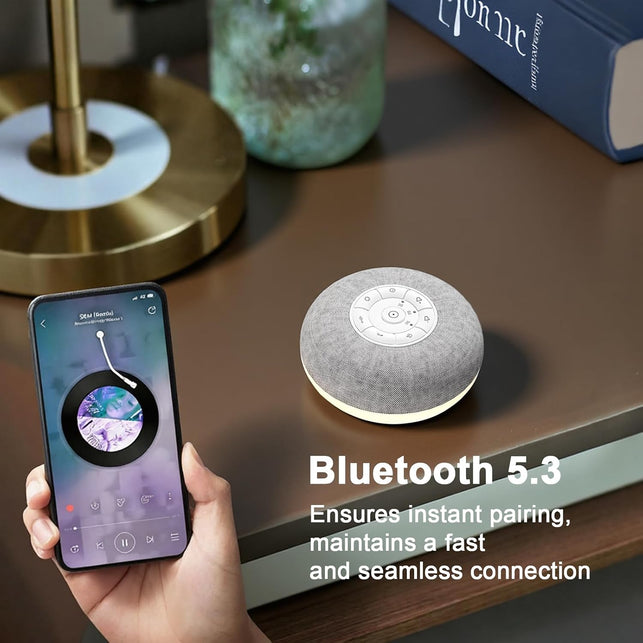 White Noise Machine with Bluetooth, White Sound Machine, Portable Sound Machine with 39 Soothing Sounds, Warm Night Light, Speaker, 3 Timer Settings for Deep Sleeping and Relaxing