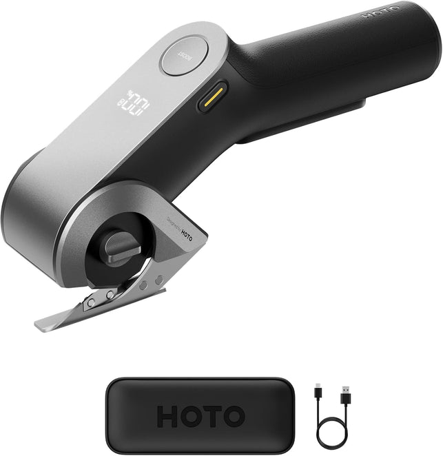 HOTO Edgeflow Electric Cardboard Cutter, Premium USB-C Rechargeable Cordless Electric Scissors, Titanium Blade & LED Display, Tool-Free Blade Swap & Self-Sharpening, for Cardboard Box, Carpet, Leather