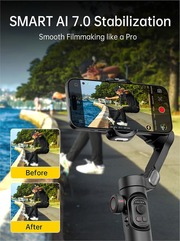 Phone Gimbal Stabilizer 3-Axis Smartphone Foldable Gimbal for Iphone Gimble with Focus Wheel Tiktok Youtube Vlog Stabilizer for Iphone 15 14 13 12 Pro Max&Android-Aochuan Smart XE