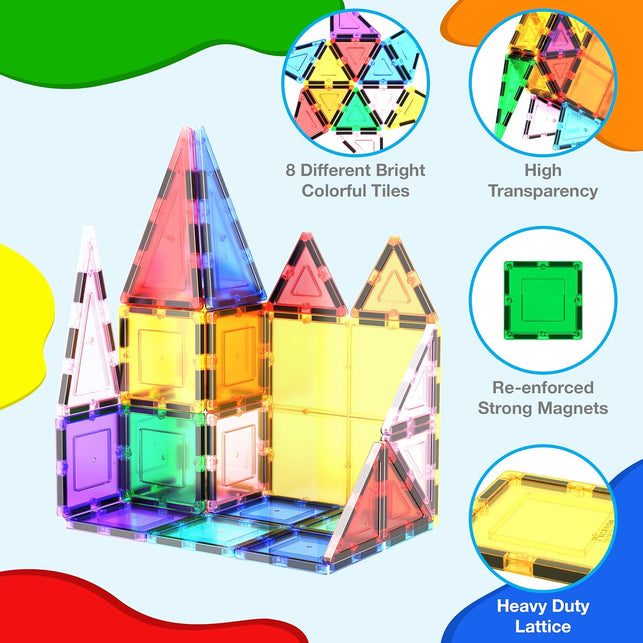 Picassotiles 100 Piece Set 100Pcs Magnet Building Tiles Clear Magnetic 3D Building Blocks Construction Playboards, Creativity beyond Imagination, Inspirational, Recreational, Educational Conventional