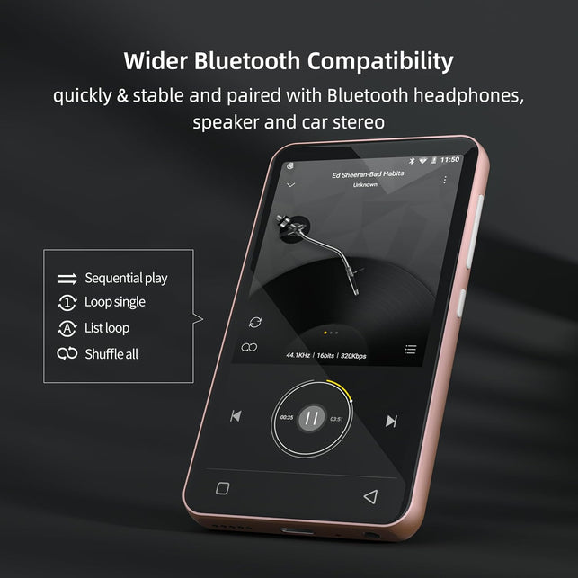 MP3 Player with Bluetooth and Wifi,Mp3 Player with Spotify,Spotify Kids,Audible,Pandora,Amazon Music,4" Music Player MP4 up to 1Tb(80Gb,Pink_White)