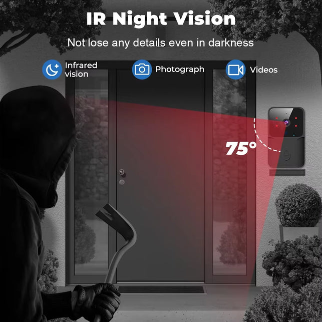 Wireless Doorbell Camera with Smart Home 1080P HD Video with Infrared Night Vision, Easy Installation and Remote Access via APP