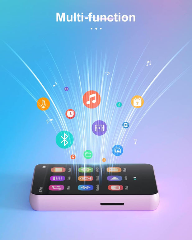 64GB MP3 Player with Bluetooth 5.3, Portable Digital Lossless Music Player with Built-In Speaker, 2.4 in Full Touch Screen, FM Radio, Line-In Voice Recorder, Earphones Included, Support up to 128GB