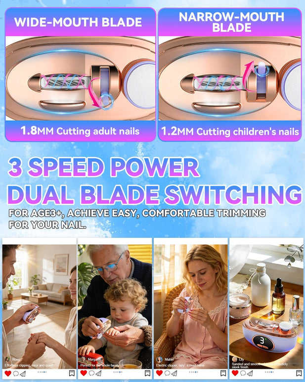 2026 Upgraded 3-In-1 Automatic Electric Nail Clipper【5.0 German Power Motor】【3 Smart Modes & Double-Blade】【Safe Nail Trimmer Polishing】 with LED Light & Dust Storage, Quiet & Gentle for Senior Adults (Purple 01)