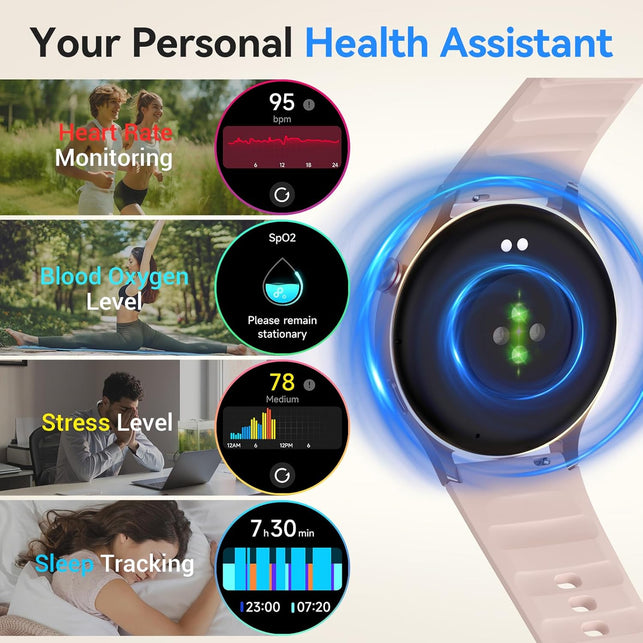 Aeac Smart Watch for Women,1.32" AMOLED Touchscreen Fitness Tracker, Make/Answer Calls, Activity Trackers with Heart Rate/Sleep/Spo2 Monitor,110+ Sport Modes Waterproof Fitness Watch
