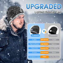 Deilin Upgraded 5 LED Beanie Hat with Light,Gifts for Men,Winter Flannel Lined Hat Lighted Beanie Cap Guy Gifts