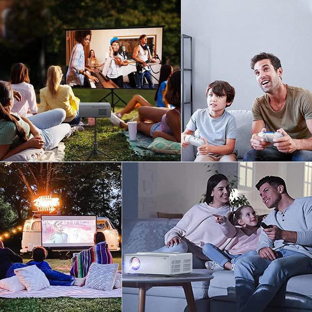 5G Wifi Bluetooth Projector with Screen, 450 ANSI Real Native 1080P 4K Outdoor Projector for Theater Movies, Synchronize Smartphone, Compatible W/TV Stick/Hdmi/Ps4/Console [120'' Screen Included]