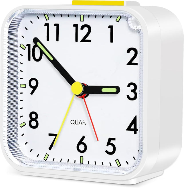 Alarm Clock, Silent Alarm Clocks Bedside Non Ticking Table Clocks Bedside Clock Battery Powered Large Display Snooze Light Clocks for Heavy Sleepers Kids Bedrooms Office Travel White