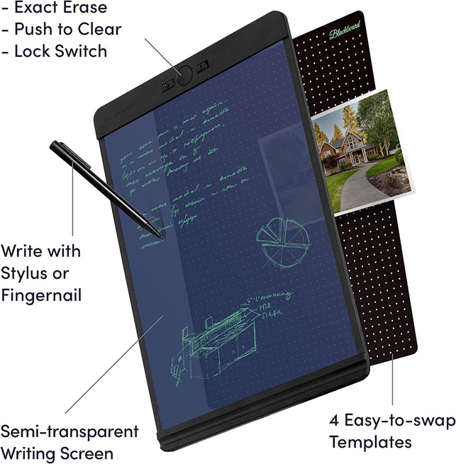 Boogie Board Blackboard Smart Scan Reusable Notebook - Authentic and Original Letter Size Writing Tablet with Stylus for Home, College Studying, and Office - Black, 8.5 X 11
