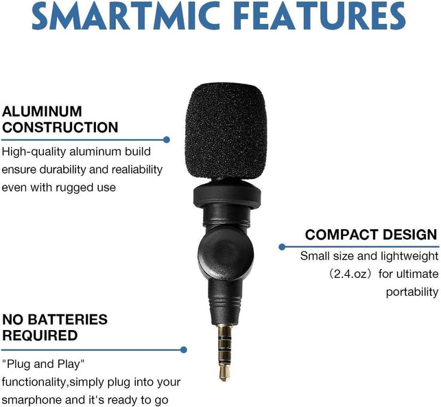 Saramonic Smartmic Mini Condenser Flexible Microphone for Smartphones,Vlogging Microphone for Iphone and Youtube Video, Mic for Ios Apple Iphone Ipad and Android Phone