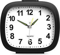 Analog Alarm Clock, Small Alarm Clock, Pointer Alarm Clocks, Non Ticking, Battery Powered, Travel Alarm Clock, Desk Clock, Bedside Clock with Snooze, Night Light for Kids, Home, Bedroom, Office