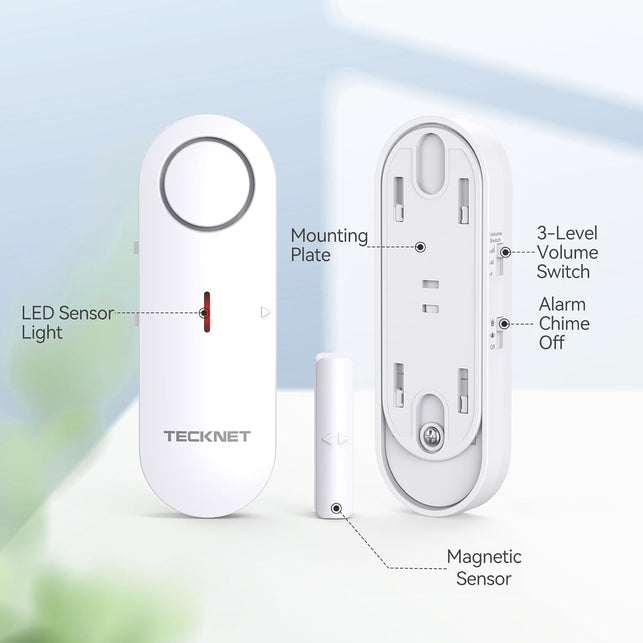 TECKNET Door Alarms for Kids Safety, Window Alarm Pool Alarms Door Alarm for Home Security, 2-In-1 Alarm & Chime, 3-Level Volume Control, Wireless Alarm for House Hotel Cars Sheds Caravans (6 Pack)