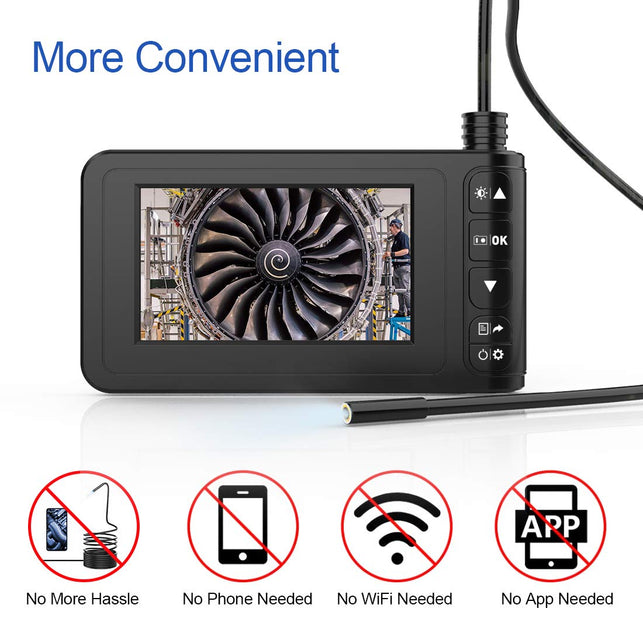 SKYBASIC Industrial Endoscope, 1080P HD Digital Borescope Camera, Waterproof, 4.3 Inch LCD Screen, Semi-Rigid Cable, 32GB TF Card, 6 LED Lights, 16.5FT