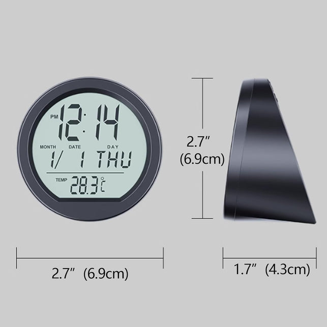 Car Dashboard Clock with Automatic Backlight at Night, Fahrenheit Temperature, 12/24 Hour Format Time, Calendar for Car Truck Office Home and Outdoor Camping (Includes Battery)