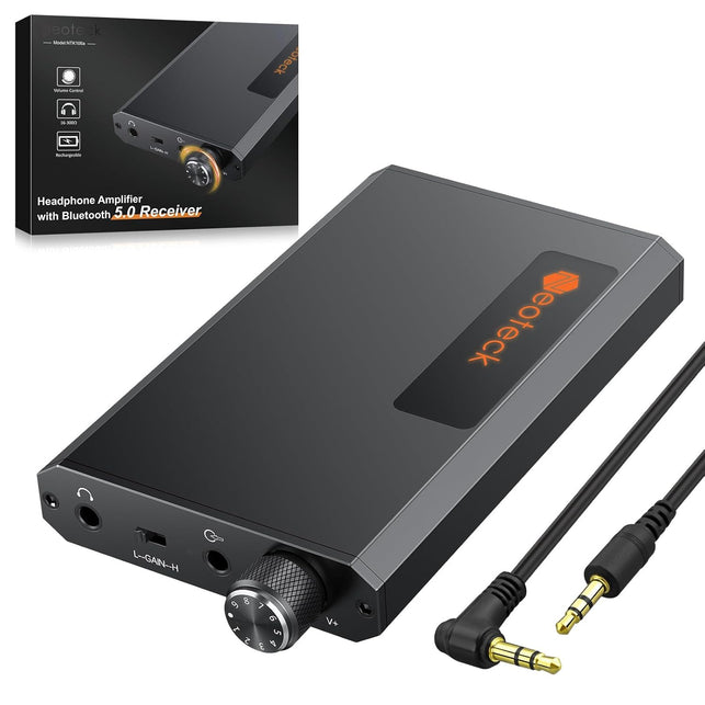 Neoteck Portable 3.5Mm Headphone Amplifier with Bluetooth 5.0 Receiver, Two-Stage Gain Switch, 16-300 Ohm Hifi Earphone Amp, Aluminum Matte Surface