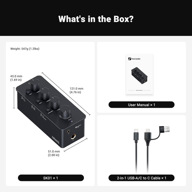 Fosi Audio SK01 Headphone Amplifier Equalizer Preamp with Bass Midrange Treble Tone Control and Loudness Compensation Portable Class a Analog Amp for Electric Guitar Instrument with 3.5Mm 6.35Mm Jacks