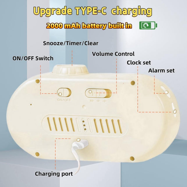 Digital Clock Battery Operated: Cordless 2000Mah Battery Charging for Travel Classroom (White)