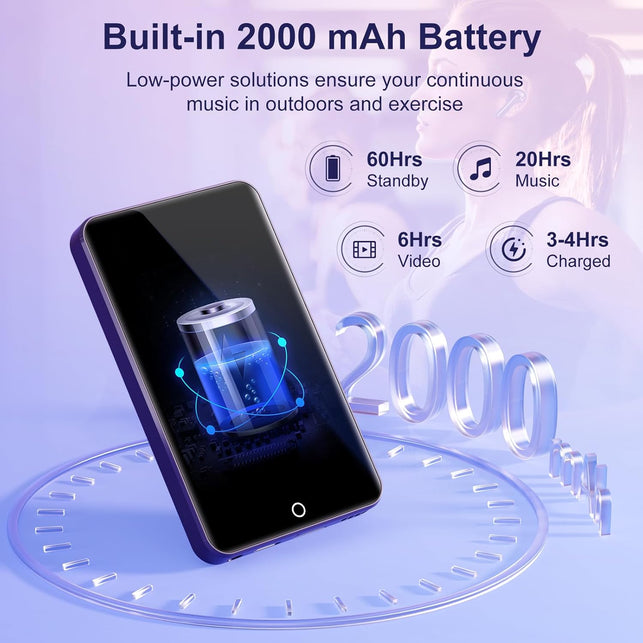 MP3 Player with Bluetooth Wifi, Android MP3 & MP4 Players with 4" Touchscreen and Speaker, 2000Mah Spotify MP3 Music Player with Spotify Kids, Audible, Amazon Music, Play Store (Purple, 16GB)